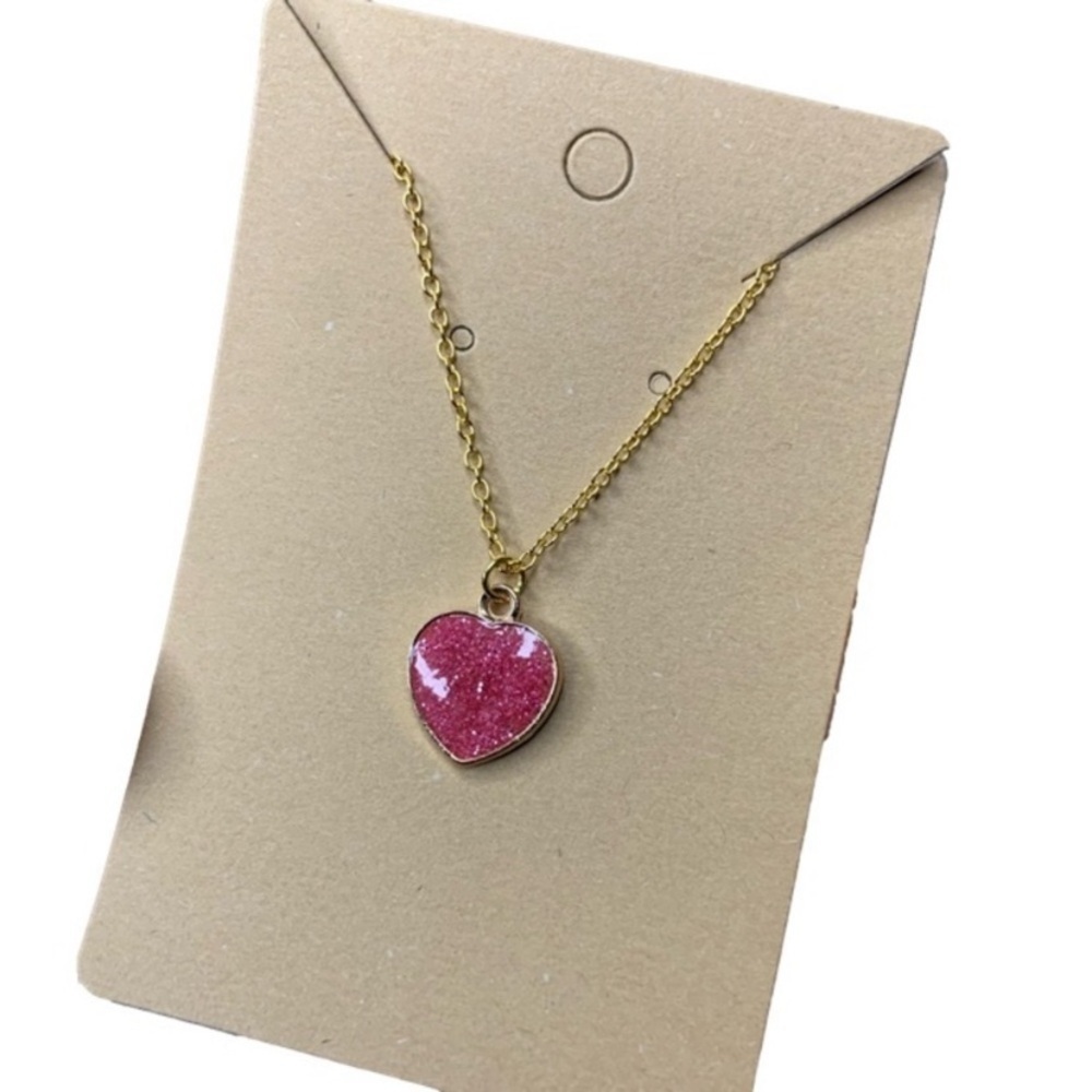 Pink sparkly heart necklace